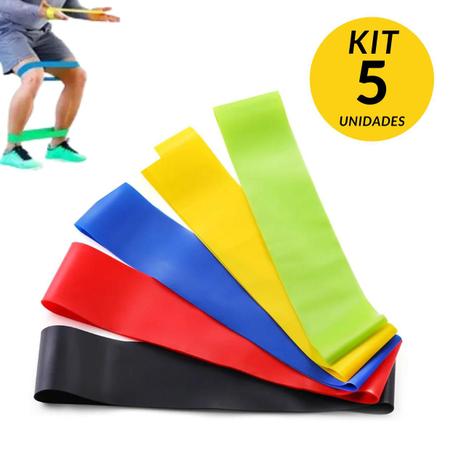 Imagem de Kit 5 Faixa Elastica Treino Ginastica Pilates E Fisioterapia
