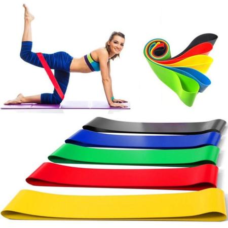 Imagem de Kit 5 Faixas Elásticas Funcional Treino Pilates Fisioterapia