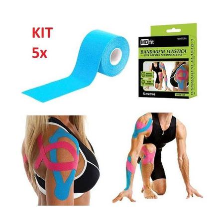 Imagem de Kit 5 fita kinesio bandagem elastica adesiva funcional tape fisioterapia esportes atadura flexivel
