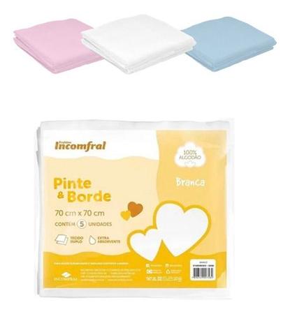 Imagem de Kit 5 Fraldas Pinte E Borde Luxo Incomfral 70x70cm Cores