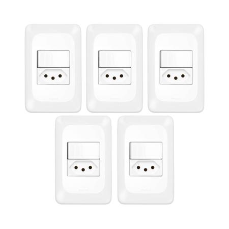 Imagem de Kit 5 Interruptores Com Tomada 10A PIAL PoP Simples Conjunto 4x2 LGX103