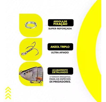 Imagem de Kit 5 Iscas Artificial Lambari Articulado Segmentos e 10 cm e 18 gramas Para Tucunaré Robalo Dourado Black Bass Traíra  +  Estojo