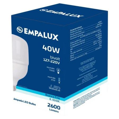 Imagem de Kit 5 Lâmpada Led 40w Empalux Bulbo E27 Residencial Bivolt 2.600lm Branco Frio 6500K Luz Branca