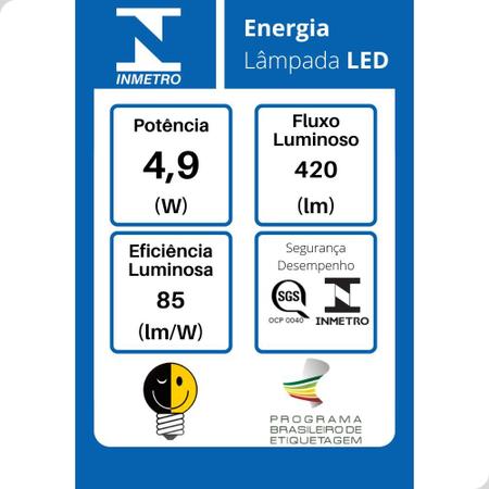 Imagem de Kit 5 Lâmpadas Led Bulbo 4,9W 127V Branco Frio 6500k E27