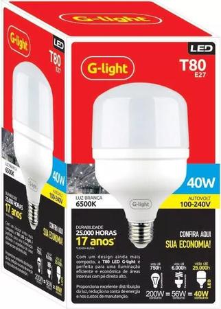 Imagem de Kit 5 Lâmpadas LED T80 40w 6500k Branco Frio - G-light 