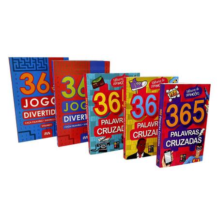 Kit 5 Livros, 365 Palavras Cruzadas + Caça Palavras + Jogos Divertido +  Sudokus + Labirintos