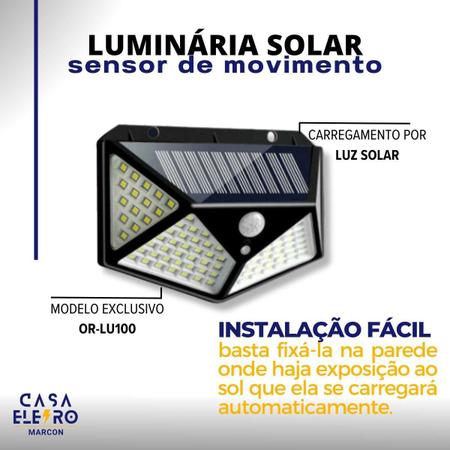 Imagem de Kit 5 Luminária Solar 100 Leds Sensor Movimento Externo