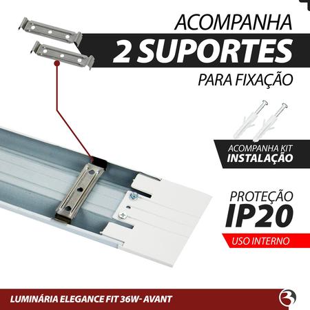 Imagem de KIT 5 Luminária Tubular Linha Elegance Fit 36W LED Branco Frio 110V/220V - Avant