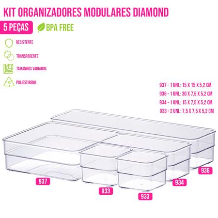 Imagem de Kit 5 Modulares Organizar Gavetas Prateleira Joias Maquiagem