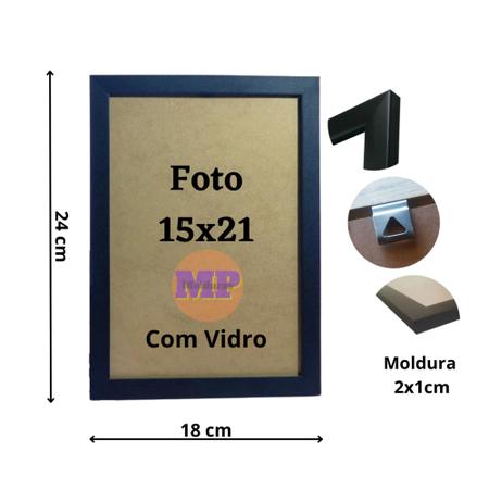 Imagem de Kit 5 Molduras 15x21 A5 Com Vidro Porta Retrato de Mesa e Parede