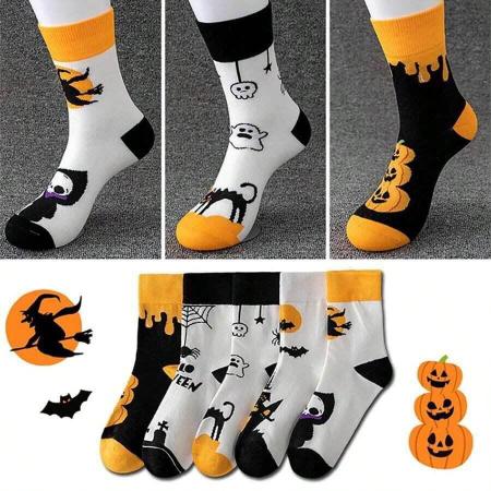 Imagem de Kit 5 Pares De Meias Halloween Dia das Bruxas Estilo Fofo Criativo Kawaii com Estampas Divertidas