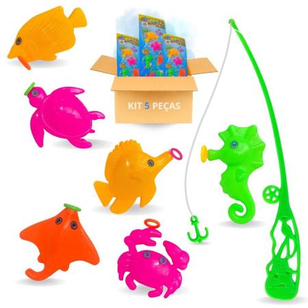 Imagem de Kit 5 Pescaria Pega Peixe Brinquedo Infantil C/vara De Pesca