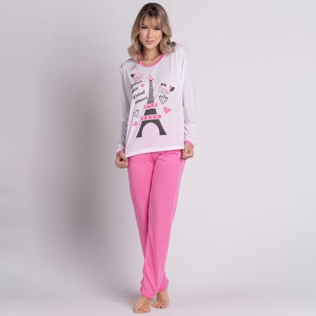 Imagem de Kit 5 Pijama Malha Vekyo Feminino Longo Inverno Blusa Manga Longa e Calça