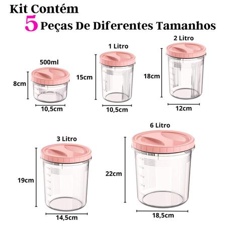Imagem de Kit 5 Potes De Mantimentos Plástico Com Tampa Porta Alimentos