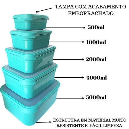 Imagem de Kit 5 Potes Herméticos com Tampa Freezer Microondas Geladeira Organizador de Mantimentos  500ml 1L 2L 3L 5L Super Resistente