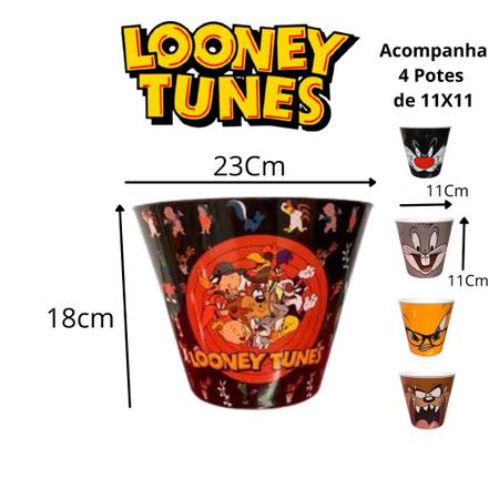 Imagem de Kit 5 Potes Pipoca C/ Copos Looney Tunes Em  Melanina 40000