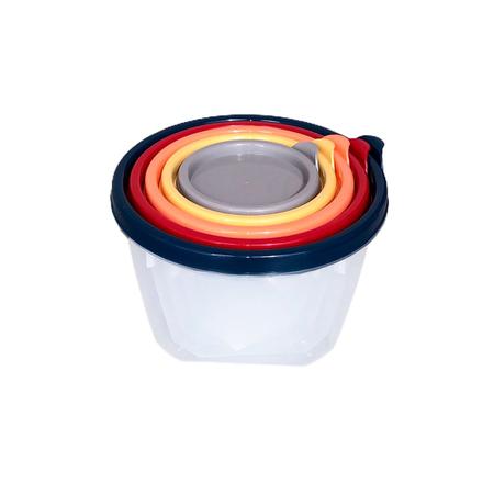 Imagem de Kit 5 potes plástico redondo com tampa Vasilha marmita tapoer tapuer tupperware tapware plasútil