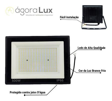 Imagem de Kit 5 Refletor De Led Holofote 500w Ip66 Luz Fria A Prova D Agua Alta Potência Empresa Quintal Grande