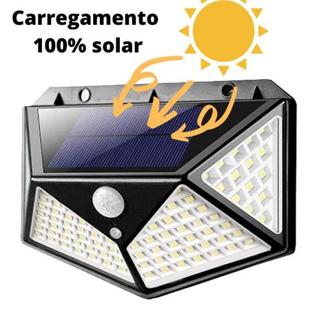 Imagem de Kit 5 Refletor led Solar 100 Leds com Placa Solar Sensor de Presença a Prova de Água Parede Jardim Quintal Corredor Fachada Sítio Fotovotáica