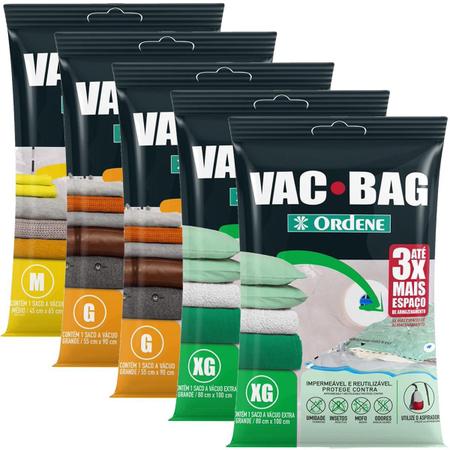 Imagem de Kit 5 Saco Vacuo Vacbag Embalagem Extra Grande Médio Edredom