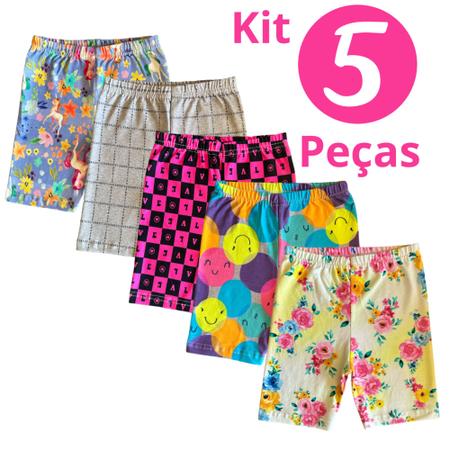 Kit 5 Shorts Cotton Infantil Para Meninas 2 a 12 Anos - Vini kids
