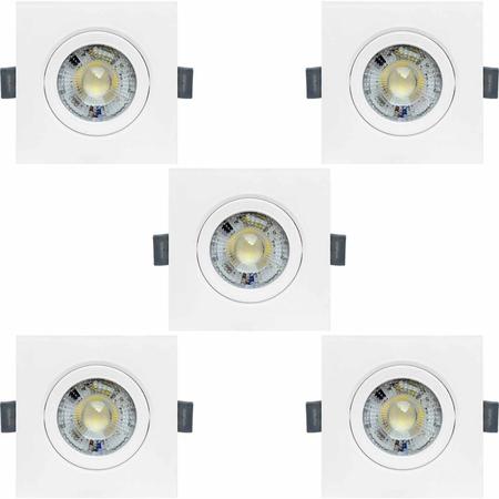 Imagem de KIT 5 SPOT LED QUADRADO DIRECIONAVEL EMBUTIR 7W BRANCO QUENTE 3000k BIVOLT - GALAXY