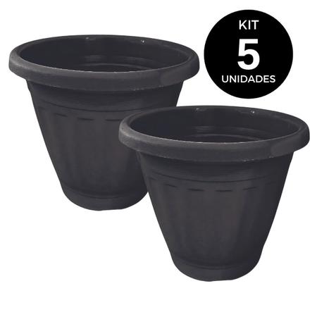 Imagem de Kit 5 Vaso Redondo Grande Resistente Plástico Horta Hortaliças Ervas Suculentas Plantas Flores