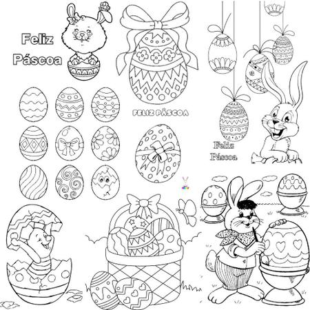 Kit 50 Desenho p/ Colorir Infantil Páscoa Coelho da Pascoa Barato