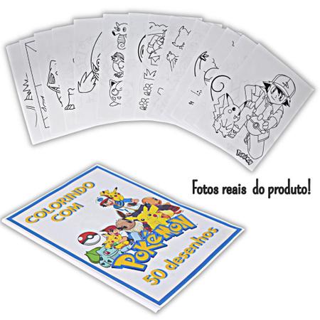 Kit 50 Desenhos Para Colorir Infantil Folha A4 Pokemon Anime em