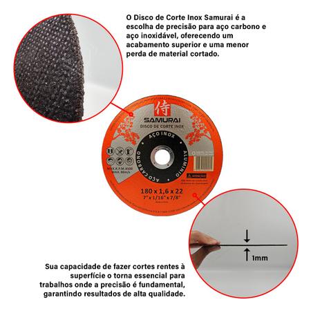 Imagem de Kit 50 Discos de Corte Inox Samurai 1.6 180x22mm 7 Polegadas