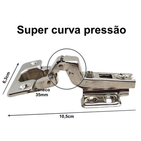 Imagem de Kit 50 Dobradiças Super Curva Pressão 35mm Guarda-Roupas