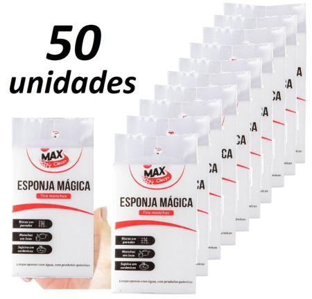 Imagem de Kit 50 Esponja Mágica Bucha Melamina Tira Mancha Original Desengordura Limpeza Max Clean