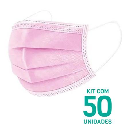 Imagem de Kit 50 Máscaras Descartáveis Adulto Tripla Camada Cor Rosa