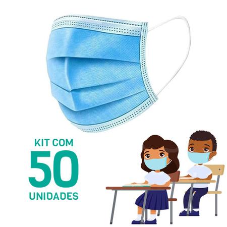 Imagem de Kit 50 Máscaras Descartáveis para Crianças - Cor Azul