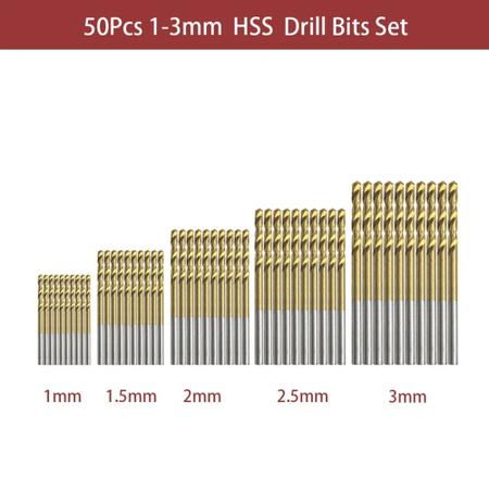 Imagem de Kit 50 Mini Brocas Para Madeira Alumínio leve Plástico 1mm até 3mm