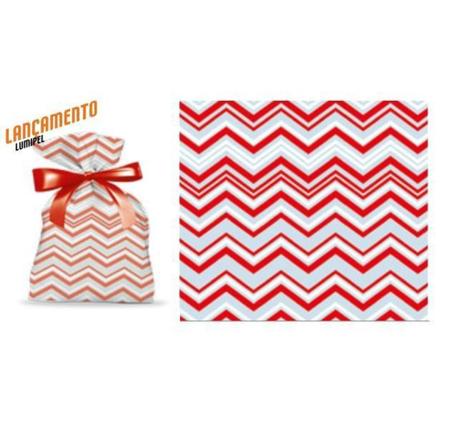 Imagem de Kit 50 Saco de Presentes Chevron Vermelho Embalagem 20x30cm - Lumipel