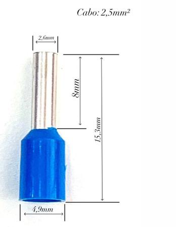 Imagem de Kit 50 Terminal Tubular Pré Isolado Simples 2,5mm² Azul.