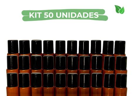 Imagem de Kit 50 - Vidrinho Roll On Ambar 5ml Tampa Preta