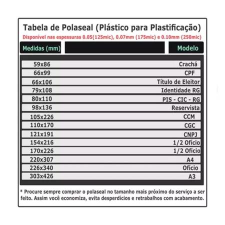 Imagem de Kit 500 Plásticos Polaseal P/ Plastificação RG,CPF,CRACHÁ 0,05MM