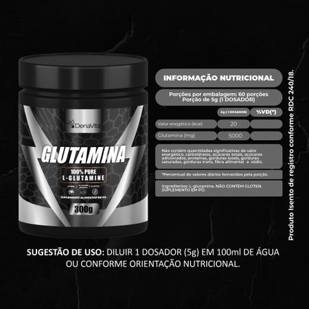 Imagem de Kit 5x Glutamina Pura 100% L- Glutamine Em Pó 300g Cada - Denavita