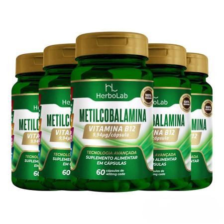 Imagem de Kit 5X Metilcobalamina (Vitamina B12) 60 Caps - Herbolab C