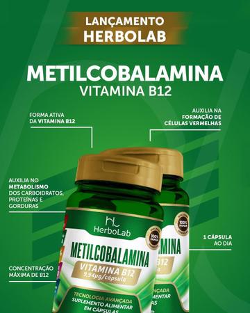 Imagem de Kit 5X Metilcobalamina (Vitamina B12) 60 Caps - Herbolab D