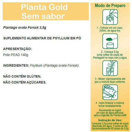 Imagem de Kit 5x Planta Gold Psyllium Plantago Ovata rico em Fibras pote 140g sem sabor arte nativa