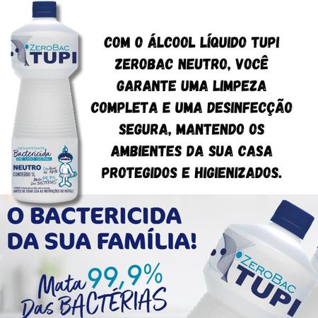 Imagem de Kit 6 Álcool líquido Tupi Zerobac Neutro 1 Litro Elimina 99,9% dos Germes e Bactérias   Limpeza em Geral