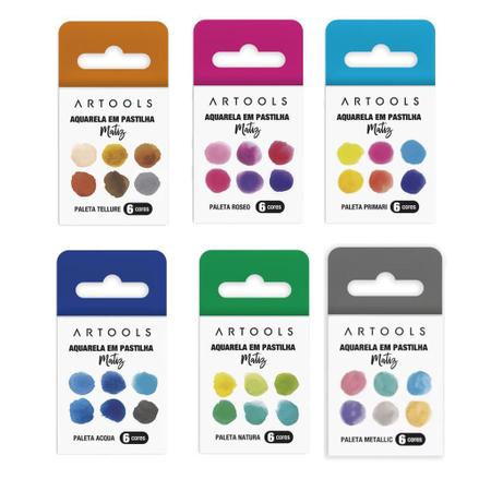 Imagem de Kit 6 Aquarela Pastilha Matiz - 36 Cores - Artools