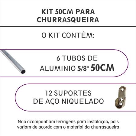 Imagem de Kit 6 Barra Tubo Churrasqueira Aluminio 50cm Suportes Aço