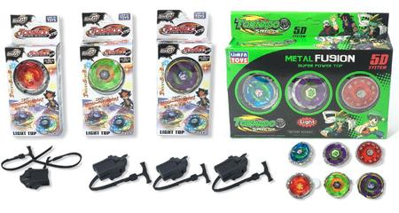 Kit Beyblade Metal 5D Brinquedo 4 Peões Led Toys