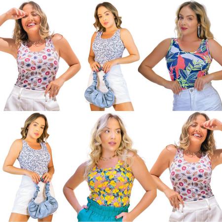 Kit 6 Blusa alça larga estampada estilosa regata feminina - TRENDY FASHION  - Blusas Femininas - Magazine Luiza