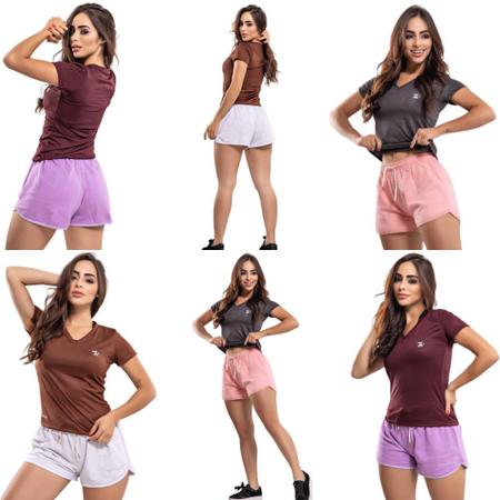 Kit 6 Blusa dry fit feminina academia lisa gola v atacado TRENDY