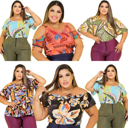 Kit 6 Blusa viscose plus size estampada moda feminina - TRENDY FASHION -  Blusas Femininas - Magazine Luiza